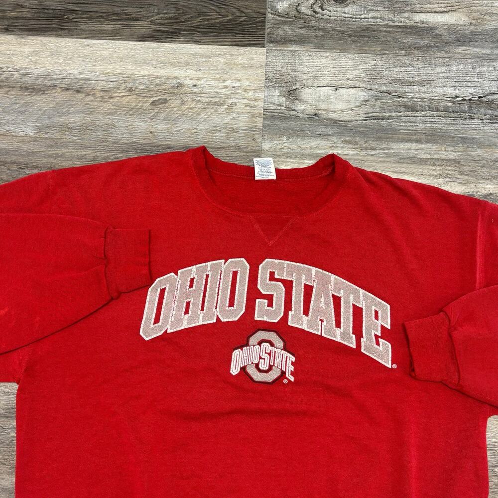Vintage Y2K Russell Athletic Ohio State Buckeyes Red Mens XL Pullover Sweatshirt